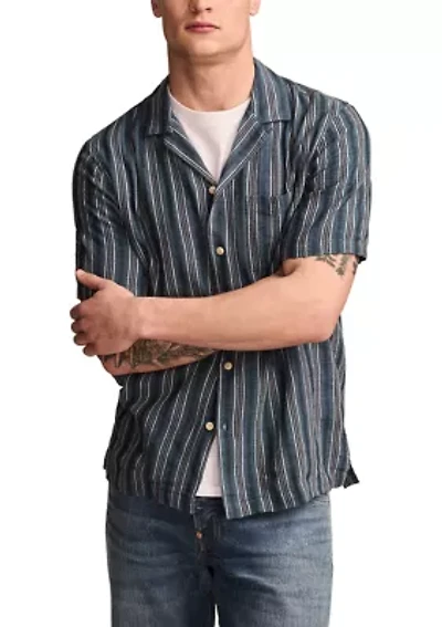 Big & Tall Short Sleeve Textured Stripe Camp Collar Shirt