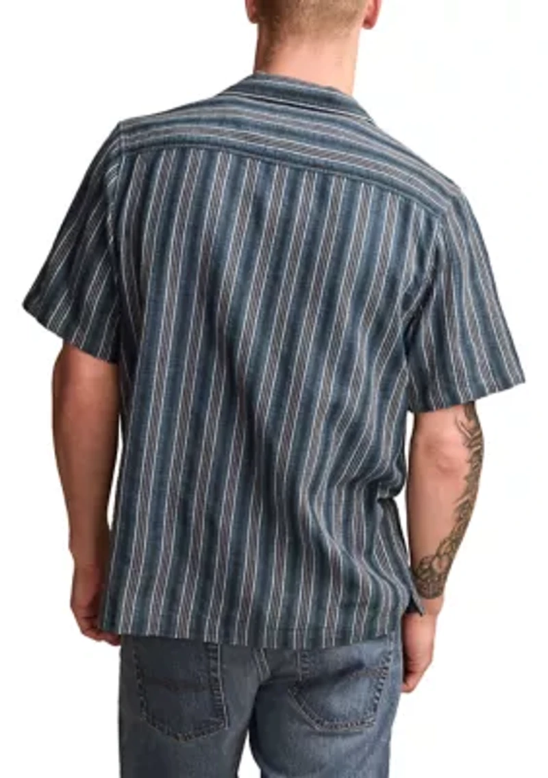 Big & Tall Short Sleeve Textured Stripe Camp Collar Shirt