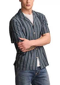 Big & Tall Short Sleeve Textured Stripe Camp Collar Shirt