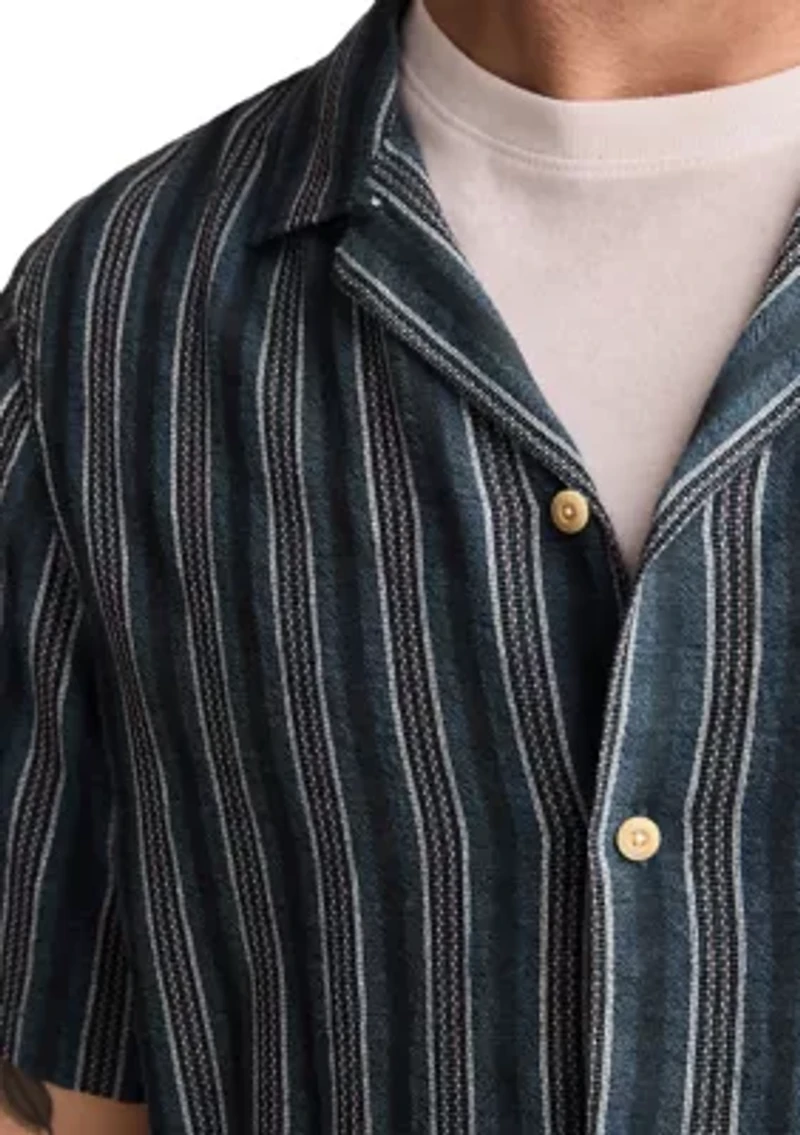 Big & Tall Short Sleeve Textured Stripe Camp Collar Shirt