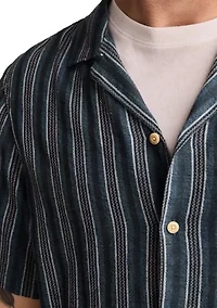 Big & Tall Short Sleeve Textured Stripe Camp Collar Shirt