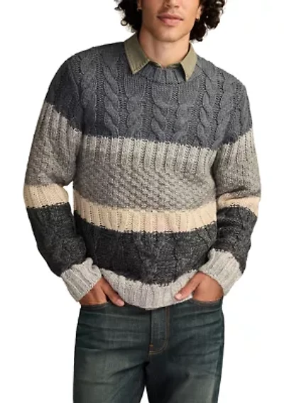 Men's Cable Knit Striped Crew Neck Sweater