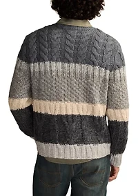 Men's Cable Knit Striped Crew Neck Sweater