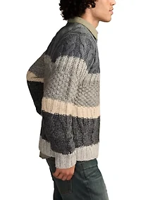 Men's Cable Knit Striped Crew Neck Sweater