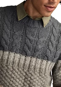Men's Cable Knit Striped Crew Neck Sweater