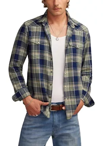 Long Sleeve Indigo Plaid Western Shirt