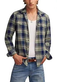 Long Sleeve Indigo Plaid Western Shirt