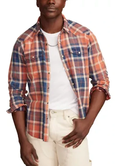 Long Sleeve Indigo Plaid Western Shirt
