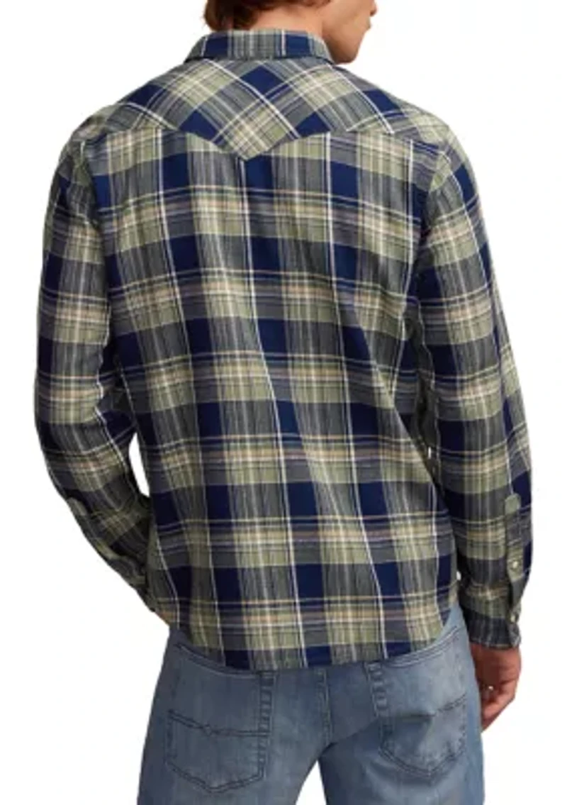 Long Sleeve Indigo Plaid Western Shirt