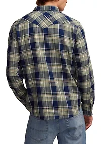 Long Sleeve Indigo Plaid Western Shirt