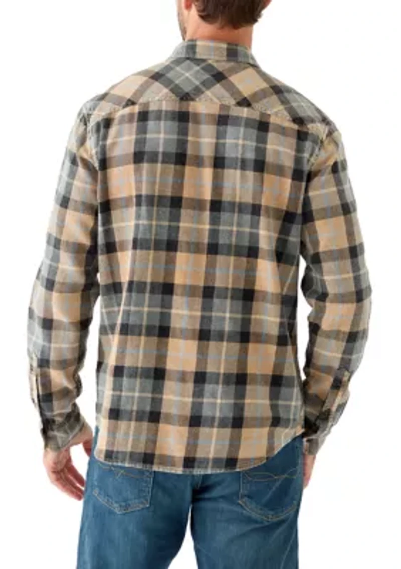 Men's Long Sleeve Acid Wash Flannel Shirt