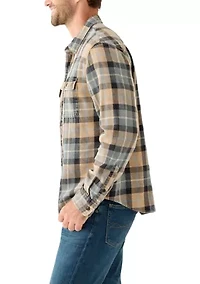 Men's Long Sleeve Acid Wash Flannel Shirt