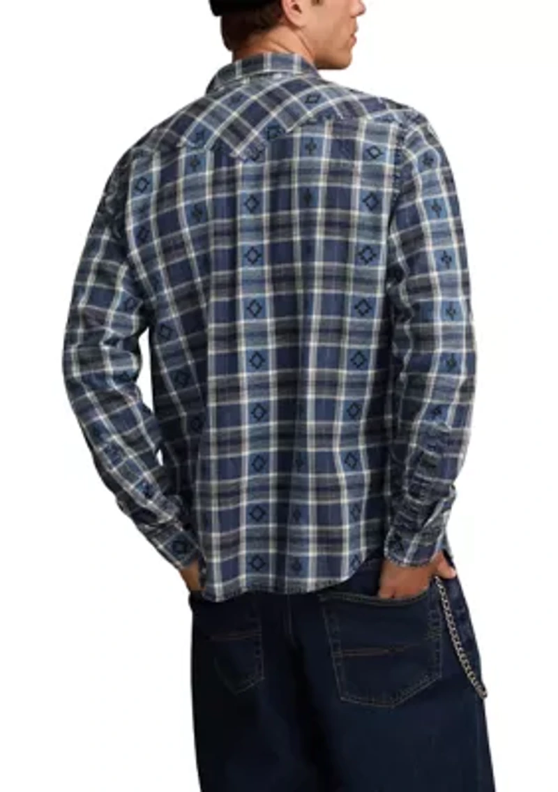 Men's Long Sleeve Dobby Indigo Western Shirt