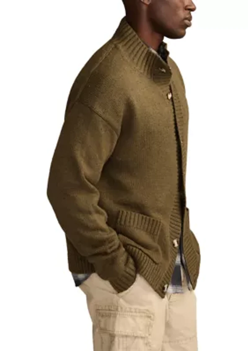 Men's Nep Button Down Mock Neck Sweater