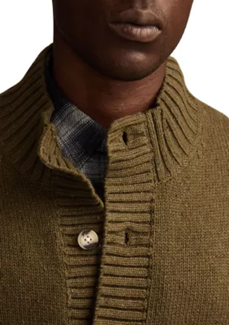 Men's Nep Button Down Mock Neck Sweater