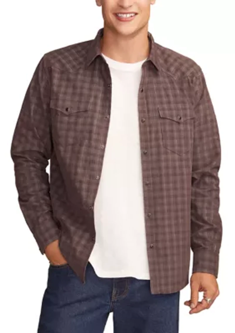Long Sleeve Plaid Corduroy Western Shirt