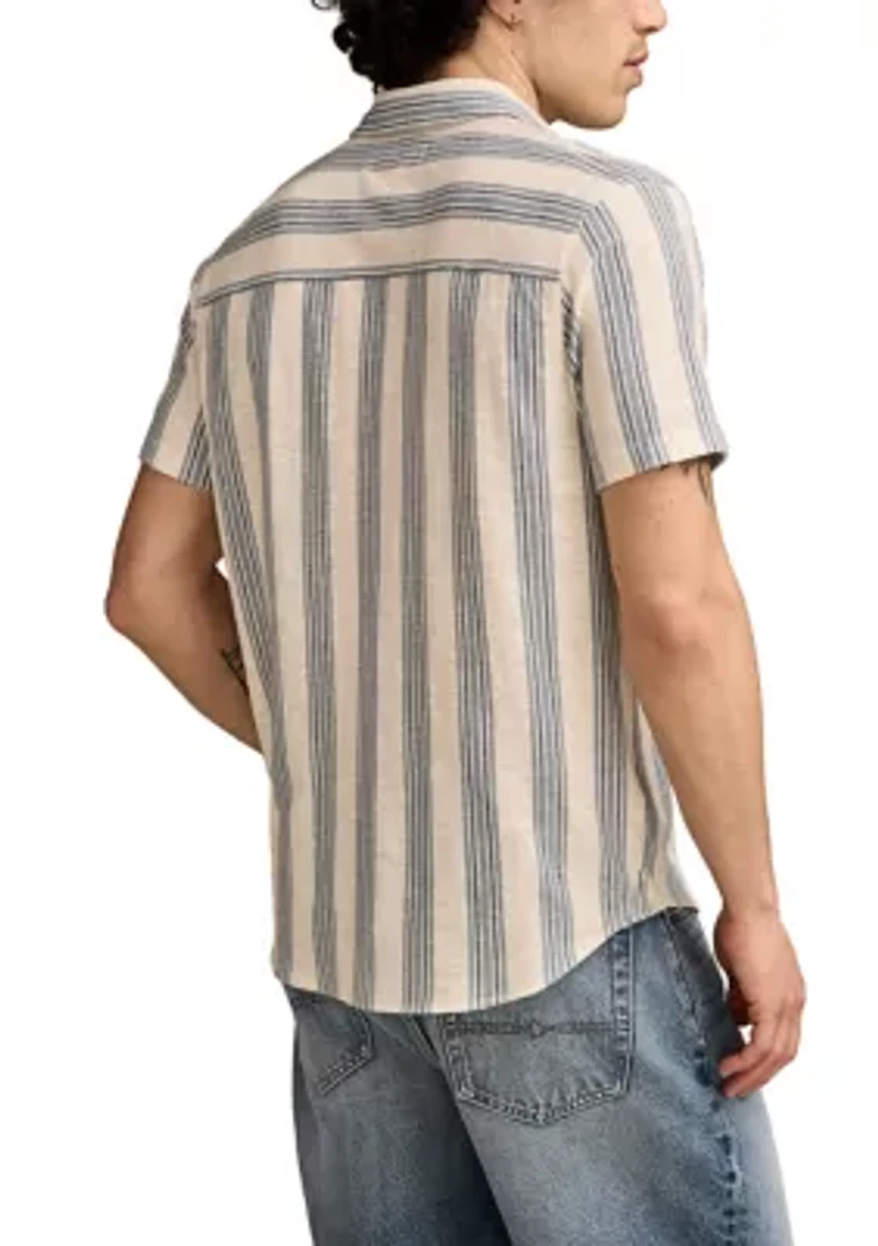 Big & Tall Linen Short Sleeve Ombré Stripe Shirt
