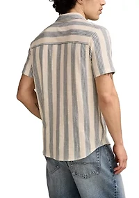Big & Tall Linen Short Sleeve Ombré Stripe Shirt
