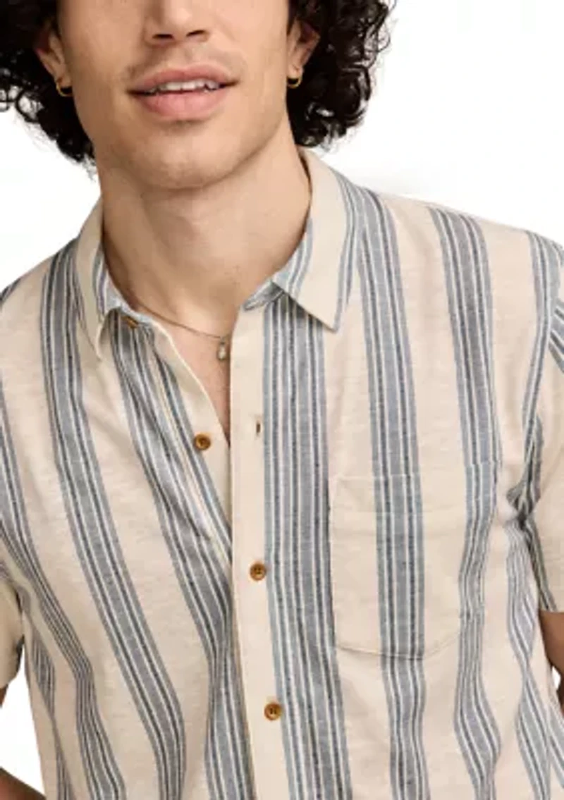 Big & Tall Linen Short Sleeve Ombré Stripe Shirt