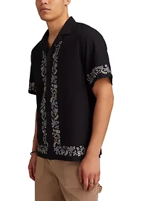Big & Tall Short Sleeve Border Embroidered Camp Shirt