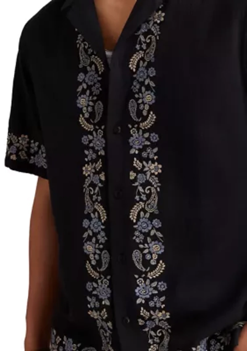 Big & Tall Short Sleeve Border Embroidered Camp Shirt
