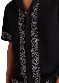 Big & Tall Short Sleeve Border Embroidered Camp Shirt