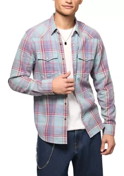 Acid Wash Western Plaid Shirt