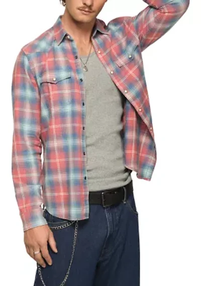 Acid Wash Western Plaid Shirt