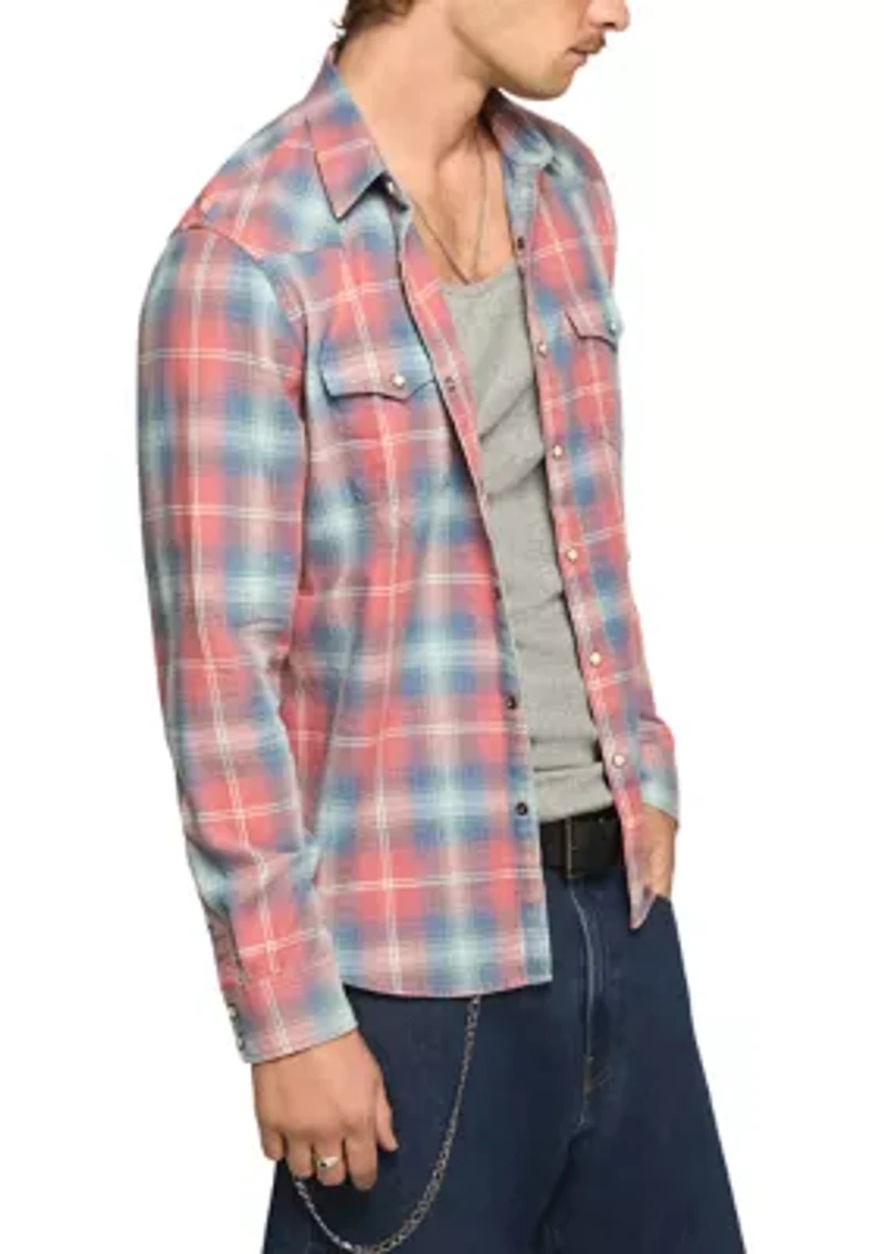 Acid Wash Western Plaid Shirt