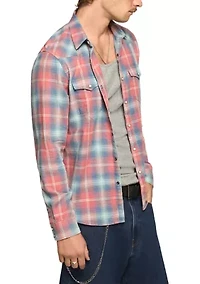 Acid Wash Western Plaid Shirt