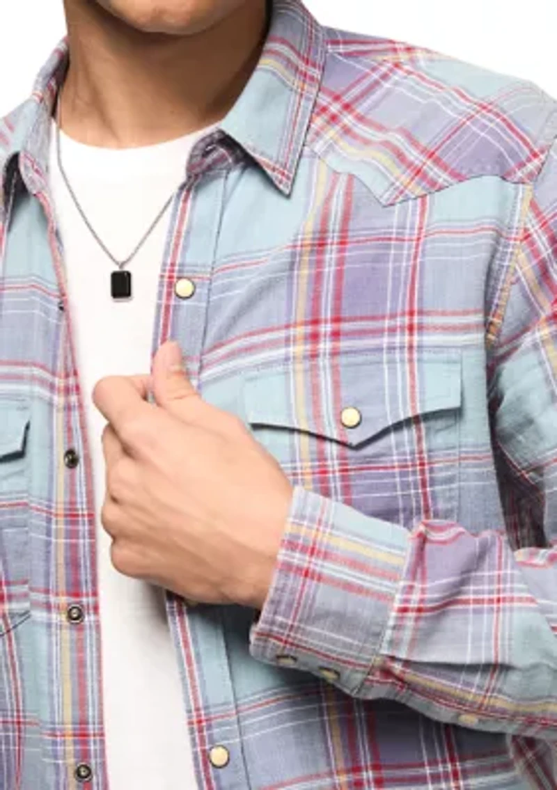 Acid Wash Western Plaid Shirt
