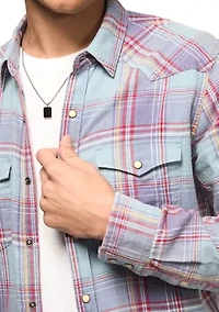 Acid Wash Western Plaid Shirt