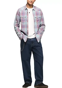 Acid Wash Western Plaid Shirt