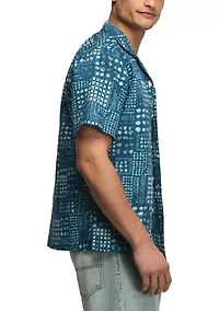 Men's Printed Linen Camp Collar Shirt