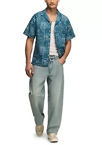 Men's Printed Linen Camp Collar Shirt