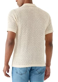 Men's Crochet Button Front Sweater Knit Top