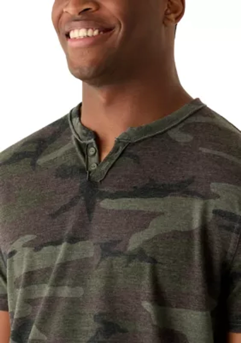 Men's Short Sleeve V-Neck Camo Crew Neck Shirt