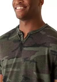 Men's Short Sleeve V-Neck Camo Crew Neck Shirt