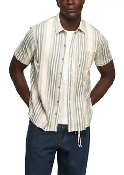 Men's Short Sleeve Striped Linen Knit Shirt