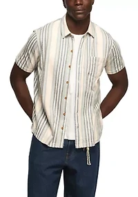 Men's Short Sleeve Striped Linen Knit Shirt