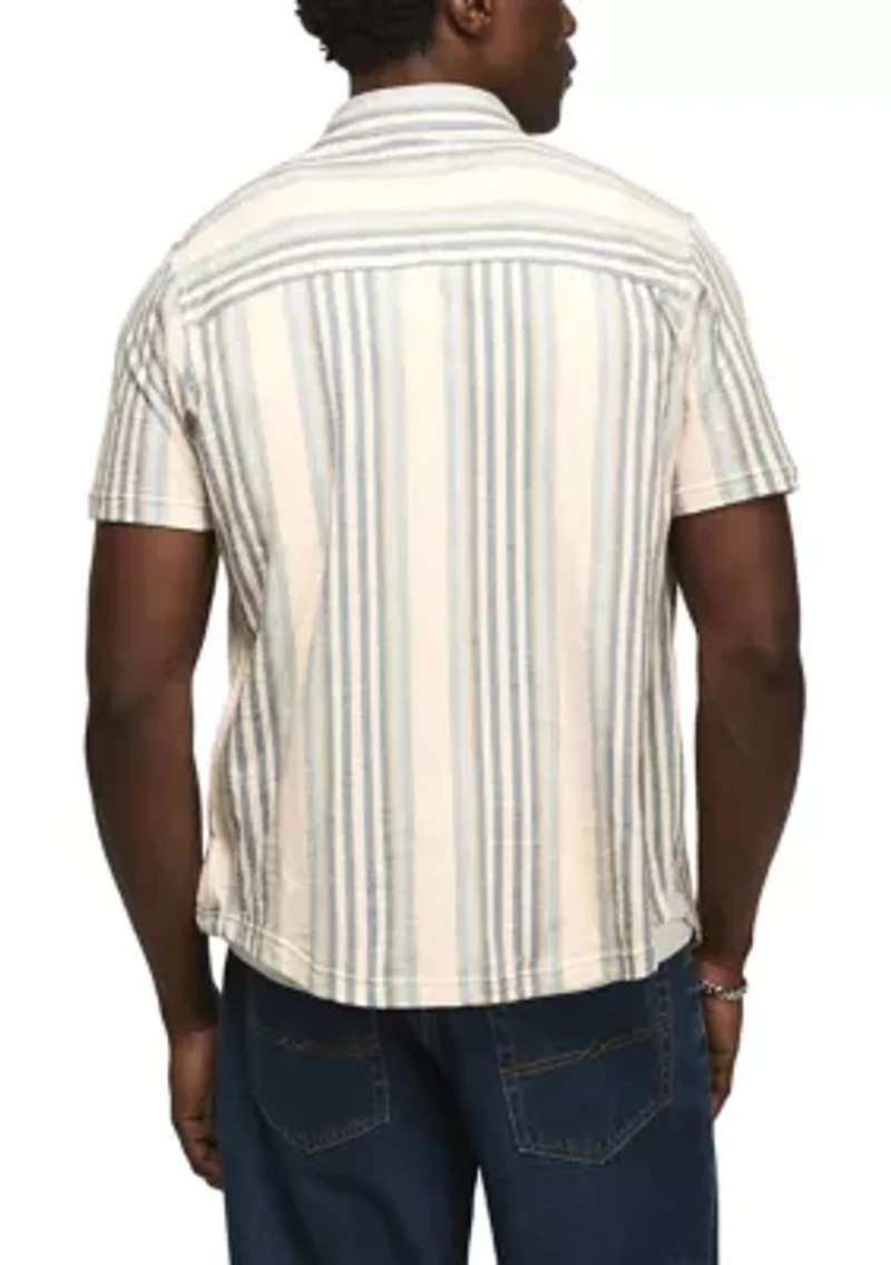 Men's Short Sleeve Striped Linen Knit Shirt
