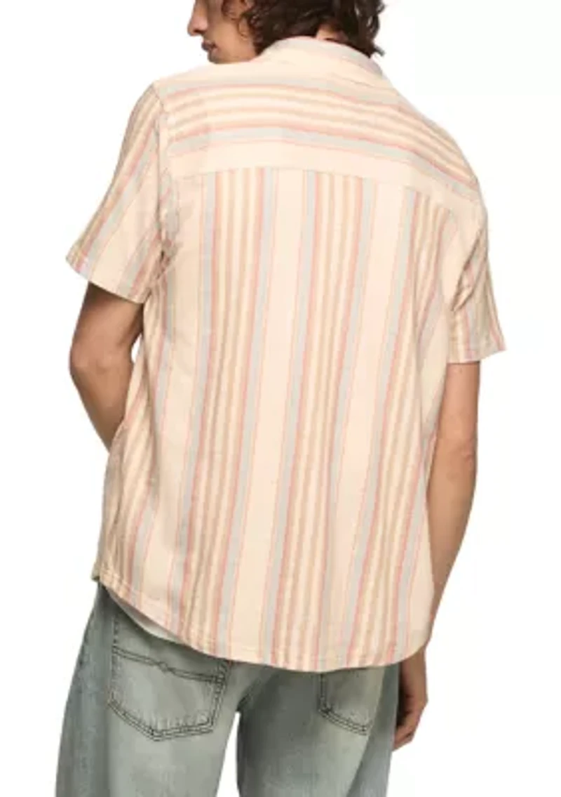 Men's Short Sleeve Striped Linen Knit Shirt