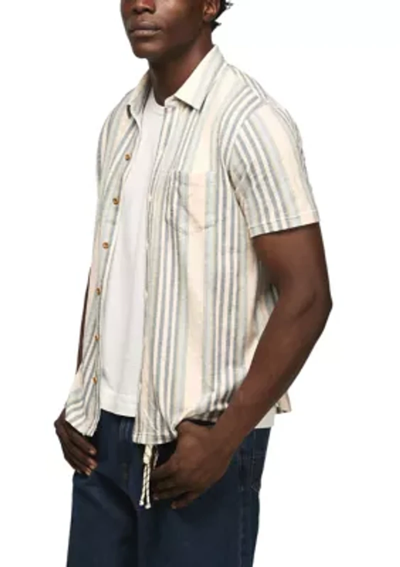 Men's Short Sleeve Striped Linen Knit Shirt