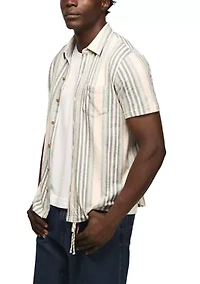 Men's Short Sleeve Striped Linen Knit Shirt
