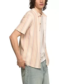 Men's Short Sleeve Striped Linen Knit Shirt