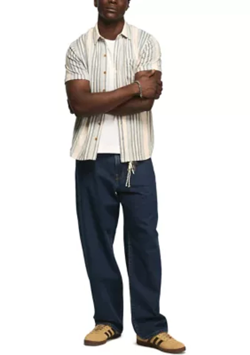 Men's Short Sleeve Striped Linen Knit Shirt