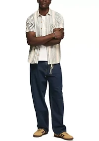 Men's Short Sleeve Striped Linen Knit Shirt