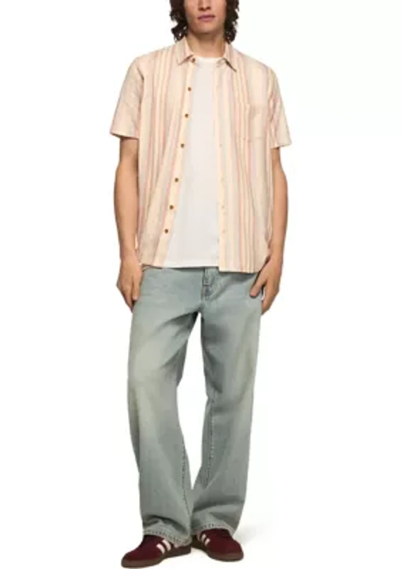 Men's Short Sleeve Striped Linen Knit Shirt