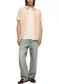Men's Short Sleeve Striped Linen Knit Shirt