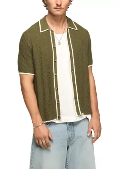 Men's Tipped Button Front Sweater